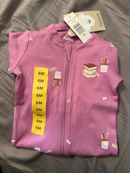 Other - PekkIe Baby Zip Romper in Pink with Snack & Pencil Print